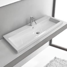 Drop In Bathroom Sink, Trough, White Ceramic